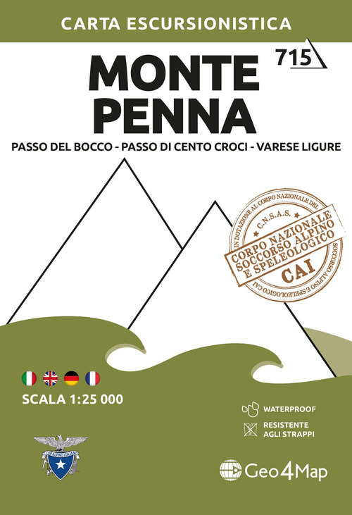 715 Monte Penna. Passo del Bocco, Passo di Cento Croci, Varese Ligure 1:25.000