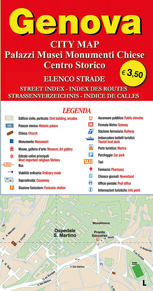 Genova. City map. Palazzi, musei, monumenti, chiese. Centro storico