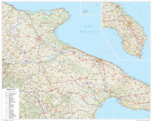 Puglia. Carta stradale della regione 1:250.000 (carta murale plastificata stesa con aste cm 108x86)