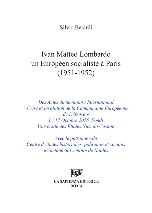 Ivan Matteo Lombardo un européen socialiste a Paris (1951-1952)