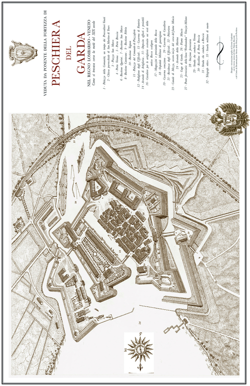 Veduta da Ponente della fortezza di Peschiera del Garda. Nel regno Lombardo-Veneto