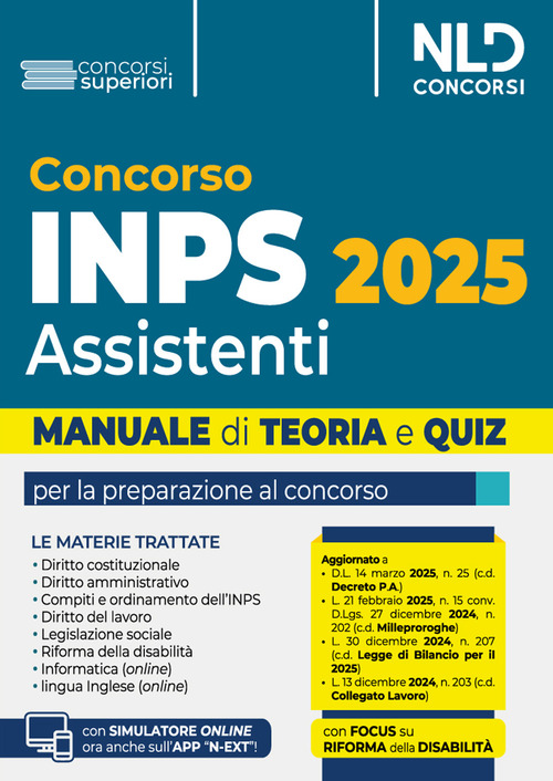 Concorso INPS per assistenti diplomati. Manuale teoria e quiz 2025