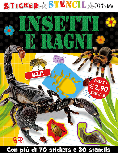 Insetti e ragni. Stickers stencil disegna
