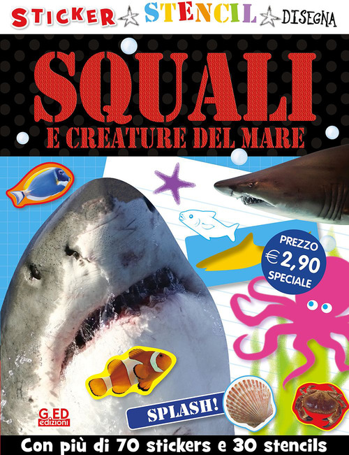 Squali e creature del mare. Stickers stencil disegna