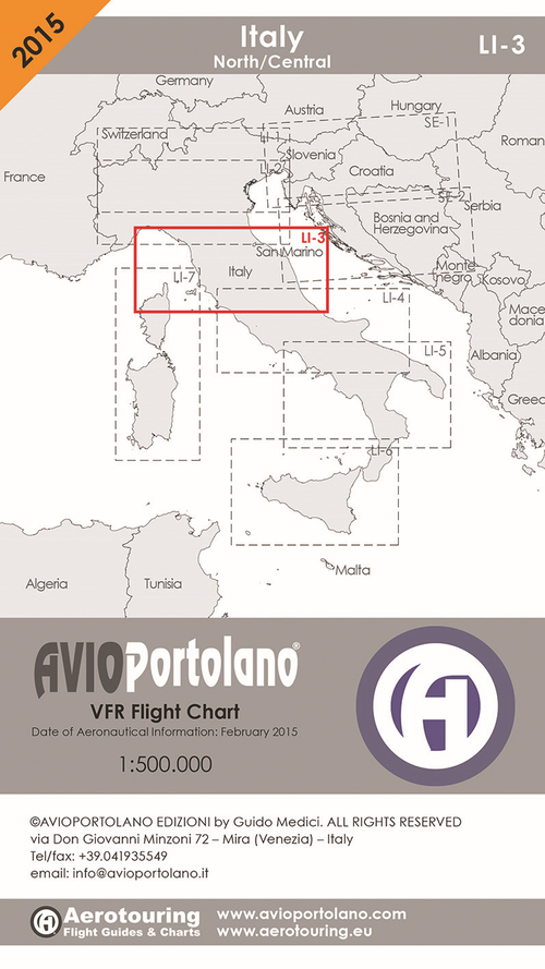 Avioportolano. VFR flight chart LI 3 Italy north-central. ICAO annex 4-EU-Regulations compliant