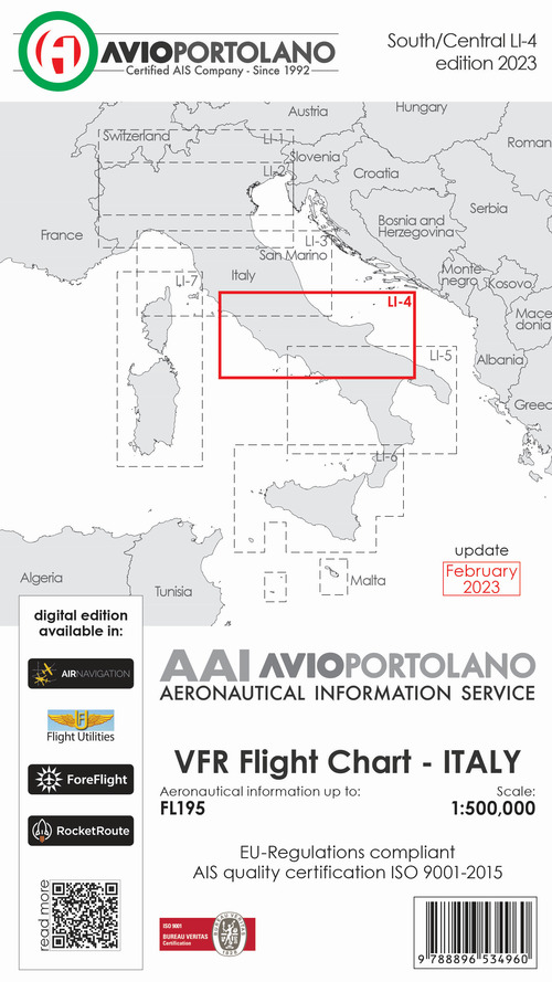 Avioportolano. VFR flight chart LI 4 Italy south-central