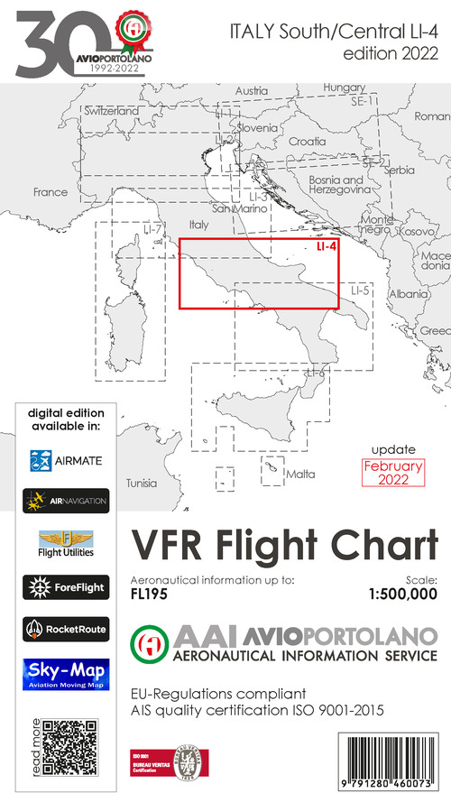 Avioportolano. VFR flight chart LI 4 Italy south-central