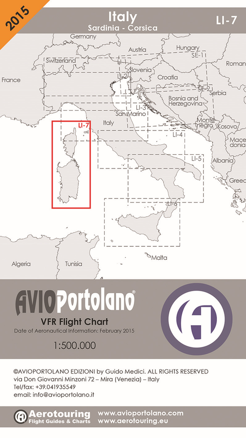 Avioportolano. VFR flight chart LI 7 Italy Sardinia-Corsica. ICAO annex 4 - EU-Regulations compliant. Ediz. italiana e inglese