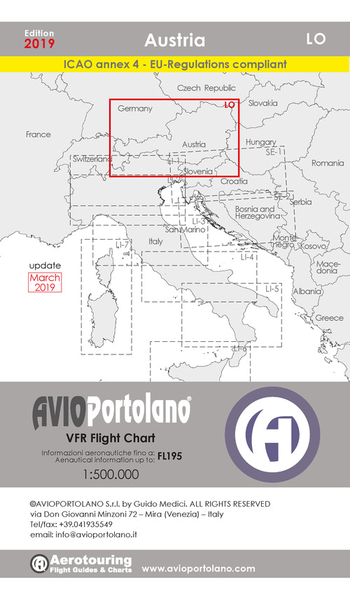Avioportolano. VFR flight chart LO Austria. ICAO annex 4 - EU-Regulations compliant. Ediz. italiana e inglese