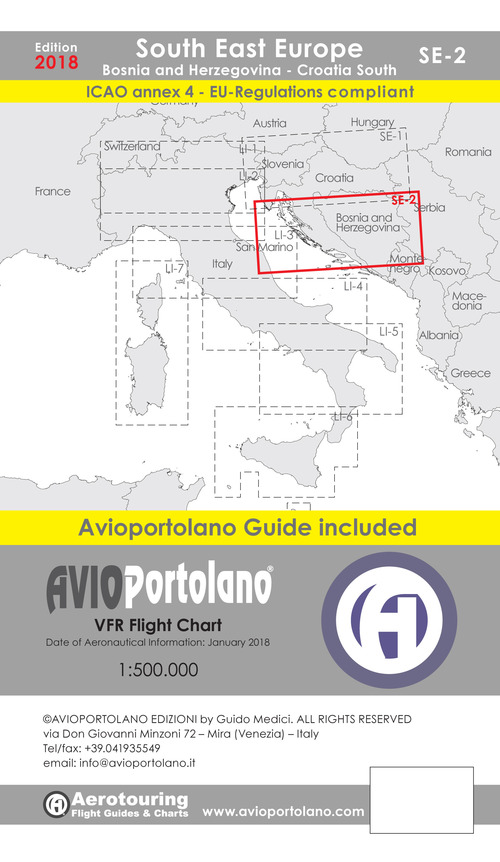 Avioportolano. VFR flight chart SE 2. South East Europe. Croatia south, Bosnia and Herzegovina. ICAO annex 4 - EU-Regulations compliant. Ediz. italiana e inglese