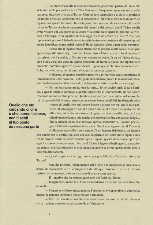 &laquo;Che c'&egrave; di nuovo?&raquo;. Uno sguardo alla scena artistica emergente in Ticino