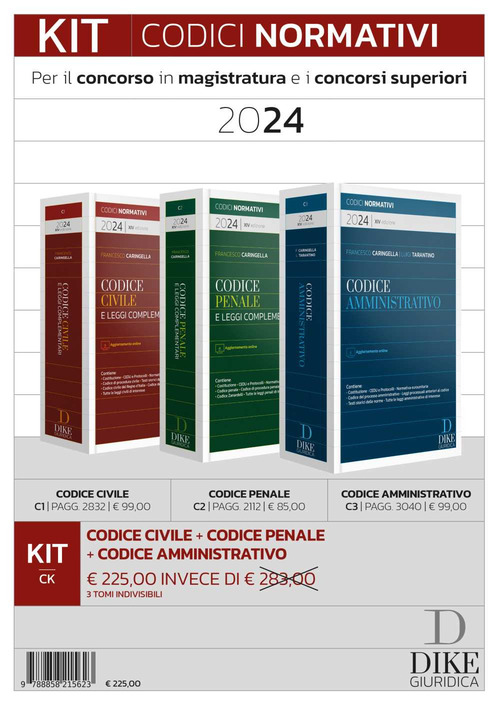 Kit codici normativi per il concorso in magistratura e concorsi superiori 2024: Codice civile-Codice penale-Codice amministrativo