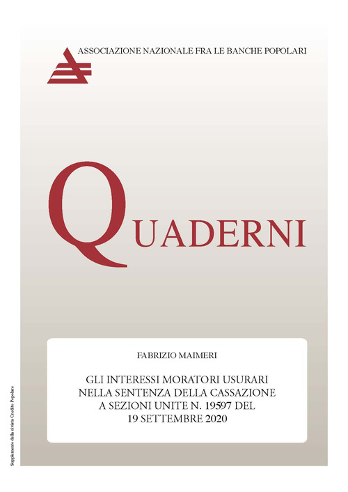 Gli interessi moratori usurari nella sentenza della Cassazione a Sezioni Unite n&deg; 19597 del 19 settembre 2020