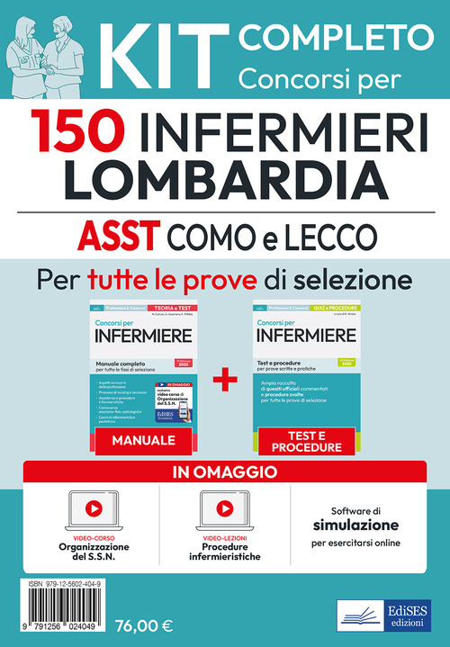 Kit 150 Infermieri Lombardia: ASST Lariana (Como), ASST Lecco. Manuale, test, video lezioni di procedure infermieristiche. Con software di simulazione. Con video-corso