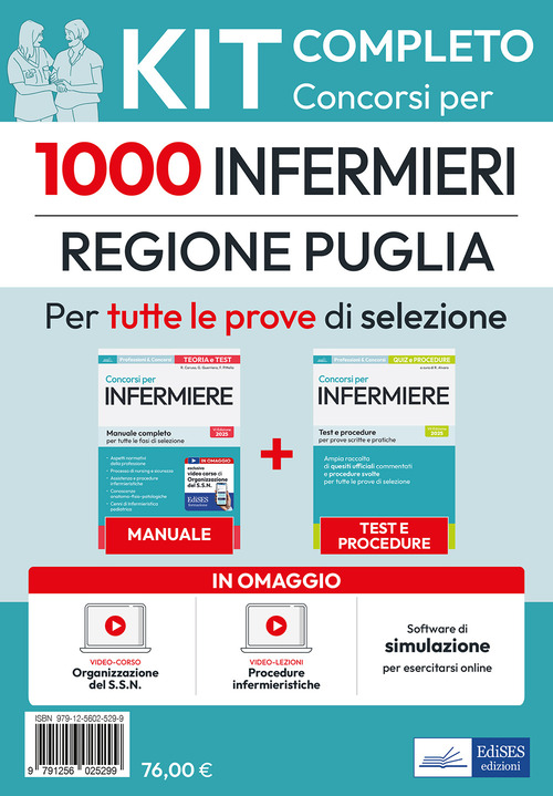 Kit completo Concorso per 1000 infermieri Regione Puglia. Manuale e test
