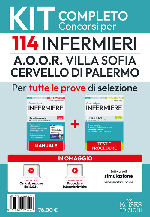 Kit del concorso per 114 infermieri A.O.O.R. Villa Sofia Cervello di Palermo per tutte le prove di selezione