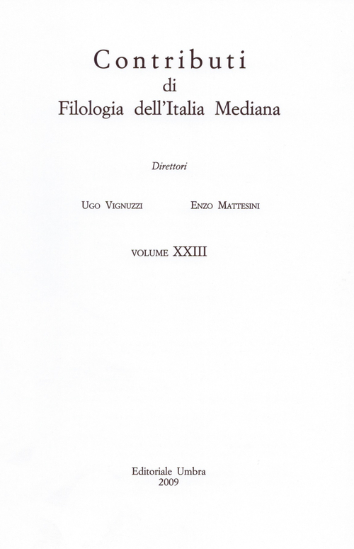 Contributi di filologia dell'Italia mediana (2009)