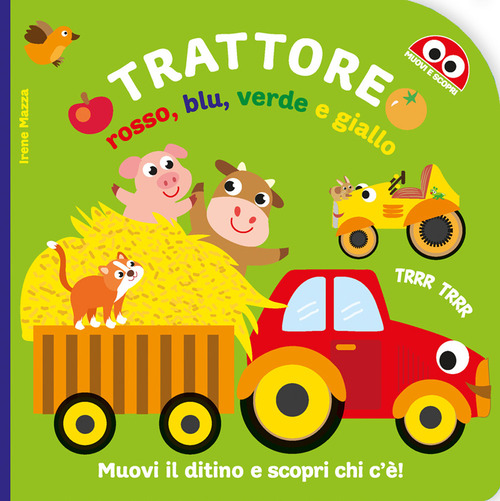 Trattore rosso, blu, verde e giallo