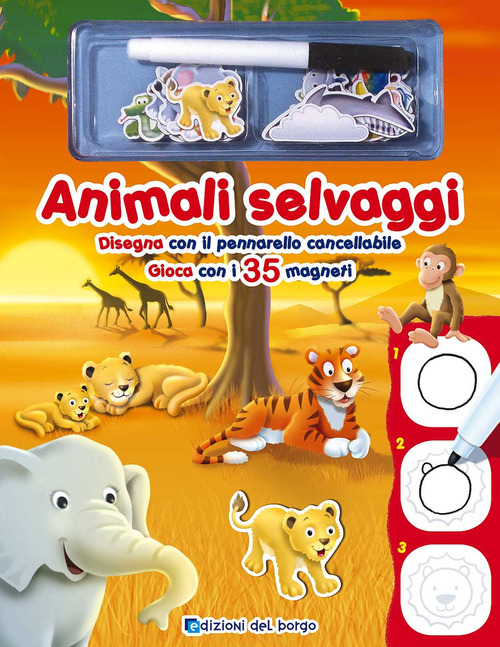 Animali selvaggi. Disegna con il pennarello cancellabile. Gioca con i 35 magneti