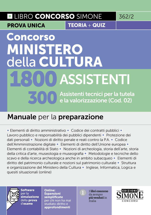 Concorso Ministero della Cultura 1800 assistenti. 300 assistenti tecnici per la tutela e la valorizzazione (Cod. 02). Manuale per la preparazione