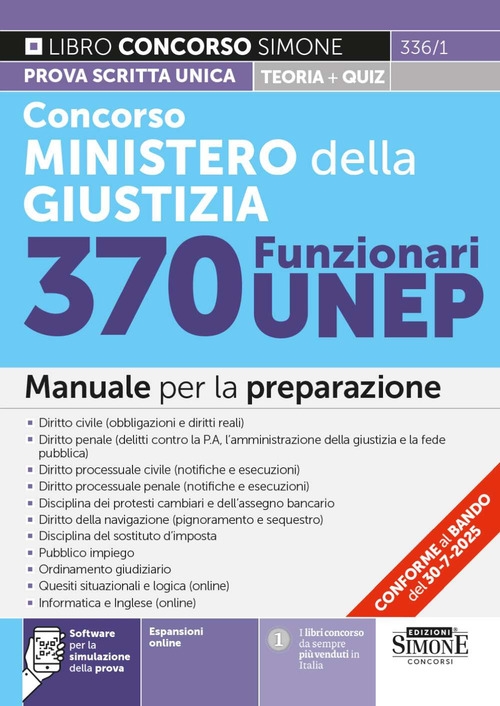 Concorso Ministero della Giustizia. 370 funzionari UNEP. Manuale per la preparazione