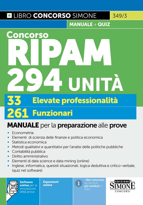 Concorso RIPAM 294 unit&agrave;. 33 elevate professionalit&agrave;. 261 funzionari. Manuale per la preparazione alle prove