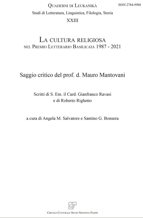 La cultura religiosa nel Premio Letterario Basilicata 1987-2021