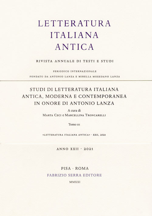 Studi di letteratura italiana antica, moderna e contemporanea in onore di Antonio Lanza