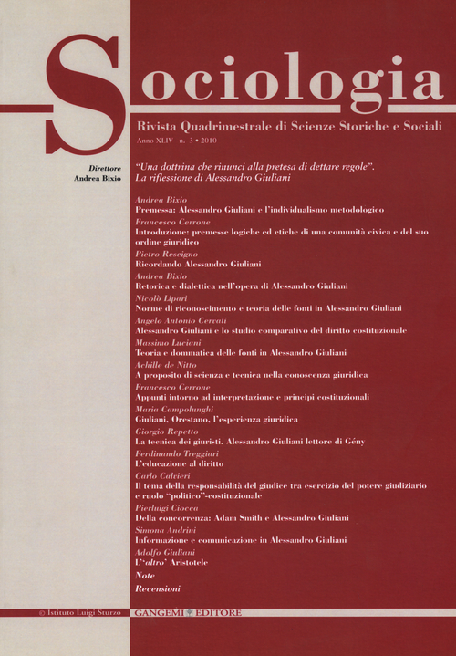 Sociologia. Rivista quadrimestrale di scienze storiche e sociali