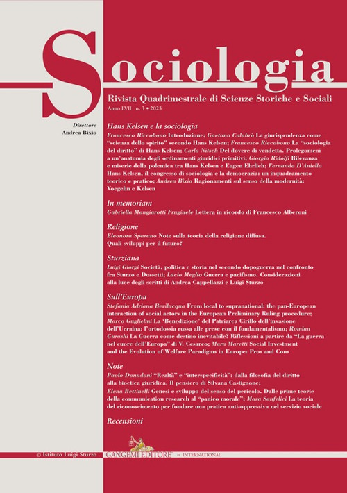 Sociologia. Rivista quadrimestrale di scienze storiche e sociali. Ediz. italiana e inglese