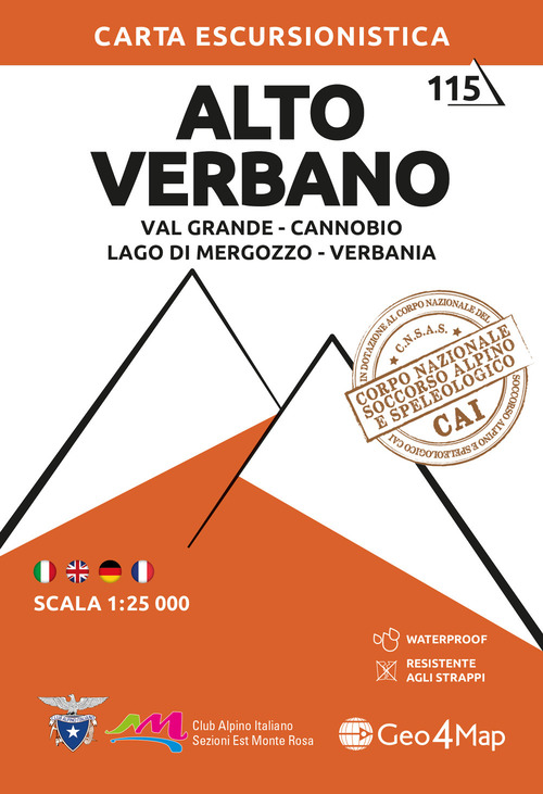 115. Alto Verbano Val Grande, Cannobio, Lago Di Mergozzo, Verbania. Carta escursionistica 1:25.000