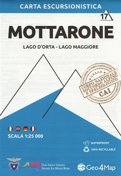 117 Mottarone Carta escursionistica Scala 1:25.000 Lago d'Orta, Lago Maggiore