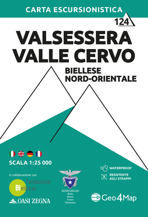 124 Valsessera, Valle Cervo. Biellese nord-orientale. Carta escursionistica 1:25.000