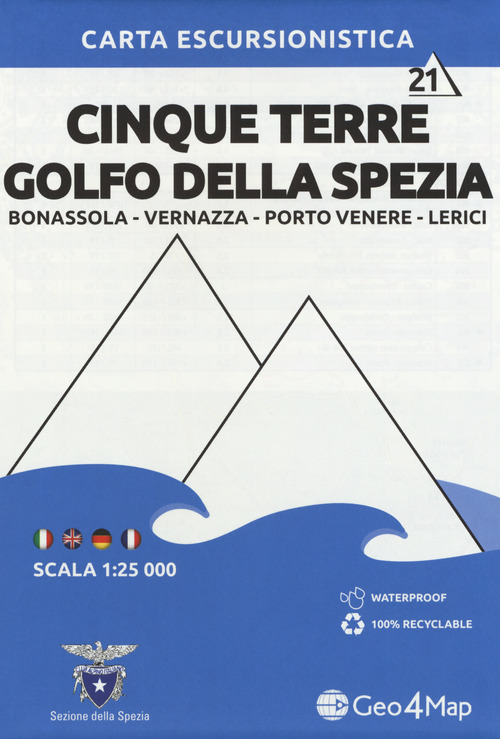 Carta escursionistica Cinque Terre Golfo della Spezia. Scala 1:25.000. Ediz. italiana, inglese, tedesca e francese