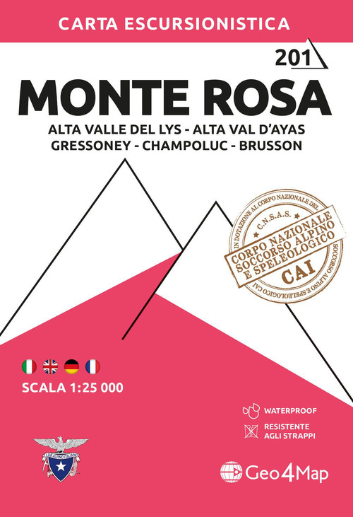 Monte Rosa. Alta Valle del Lys, Alta Valle d'Ayas, Champoluc e Brusson 1:25.000