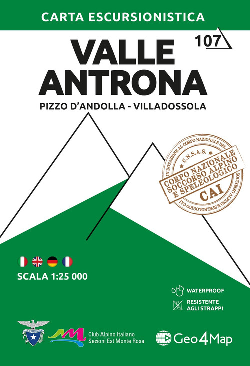 Valle Antrona. Pizzo d'Andolla, Villadossola. Carta escursionistica 1:25.000
