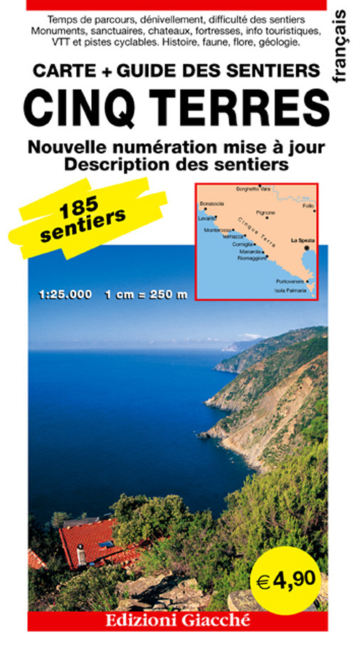 Cinq Terres. Carte. Guide des sentiers. 185 sentiers, echelle 1:25.000