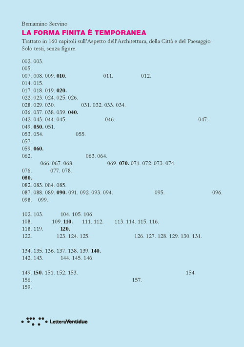 La forma finita &egrave; temporanea. Trattato in 160 capitoli sull'aspetto dell'architettura, della citt&agrave; e del paesaggio. Solo testi, senza figure