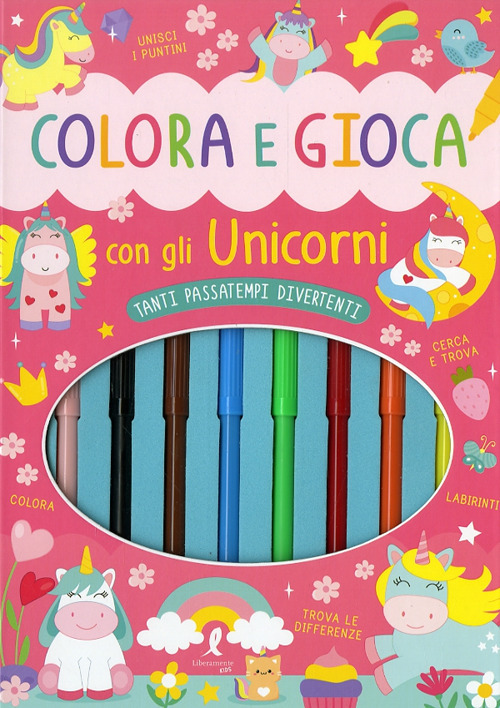 Colora e gioca con gli unicorni. Con 8 pennarelli