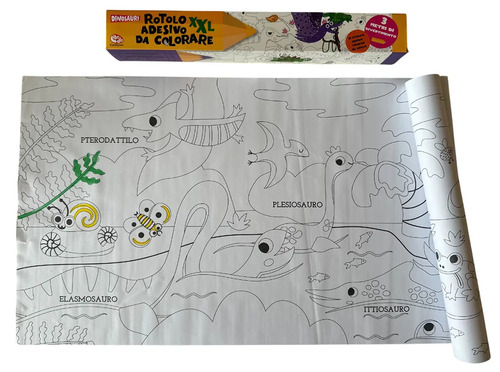 Rotolo adesivo da colorare XXL. Dinosauri