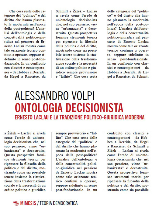 Ontologia decisionista. Ernesto Laclau e la tradizione politico-giuridica moderna
