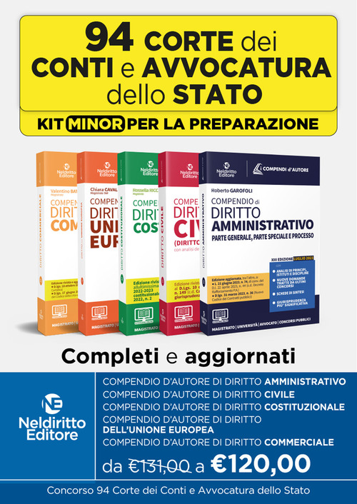 94 Corte dei Conti kit Minor: Compendio di Diritto Commerciale-Compendio Unione Europea-Compendio di Diritto Costituzionale-Compendio di Diritto Civile-Compendio di Diritto Amministrativo