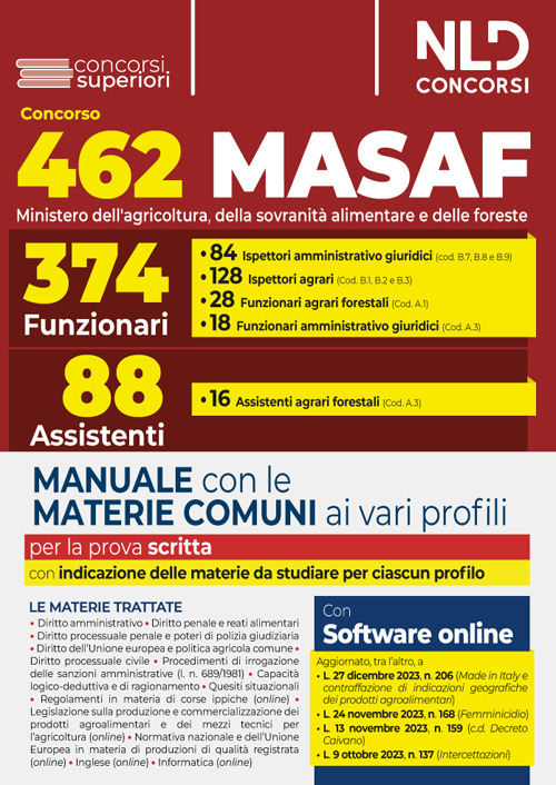 Concorso 462 MASAF. Manuale con le materie comuni ai vari profili