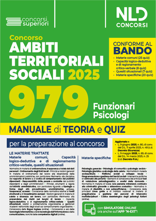 Concorso ATS (Ambiti Territoriali Sociali) per 979 funzionari psicologi (Cod. C.). Manuale con teoria e quiz conforme al bando