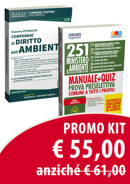 Kit concorso 251 Ministero dell'Ambiente: Manuale + quiz-Compendio di diritto dell'ambiente
