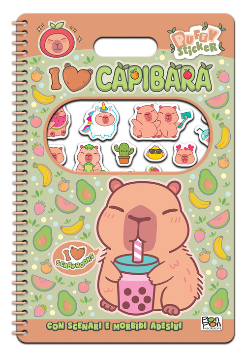 I love capibara. Puffy sticker. I love scrapbooks. Con adesivi
