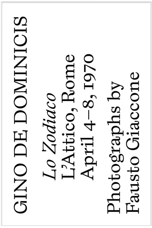 Gino De Dominicis, &laquo;Lo Zodiaco&raquo;. Catalogo della mostra (Roma, 4-8 aprile 1970). Ediz. italiana e inglese