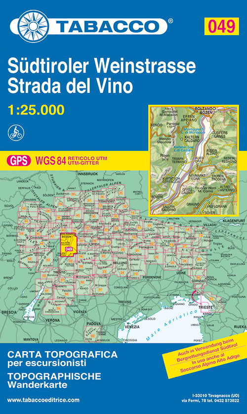 Strada del vino-S&uuml;dtiroler Weinstrasse 1:25.000