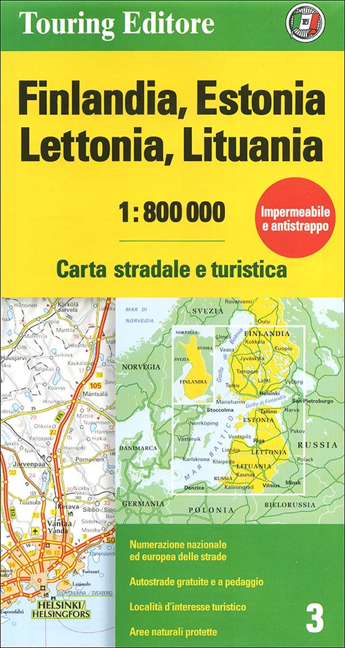 Finlandia, Estonia, Lettonia, Lituania 1:800.000. Carta stradale e turistica. Ediz. multilingue